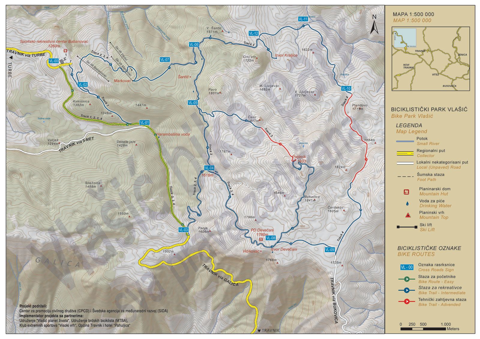biciklistička karta Karte   besplatne online   DINARSKO GORJE biciklistička karta